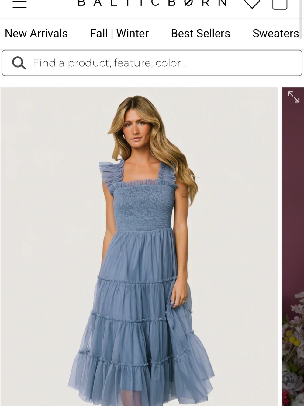 Baltic Born Dusty Blue Tiered Smocked Midi Dress